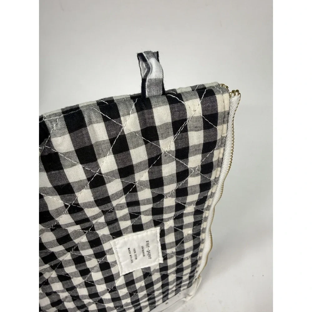 Sugar Paper Los Angeles Quilted Black Glingham Cosmetic Bag Zipper Pouch Cotton